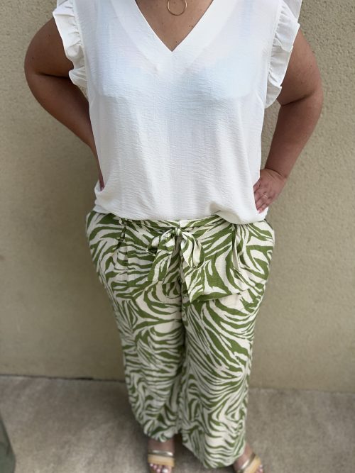 Pantalon Femme Fluide Grande Taille Vert et Blanc | Dream By C