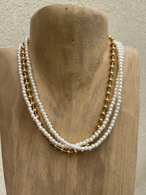 Collier 3 Rangs Élégant en Perles Dorées et Nacrées | Dream By C
