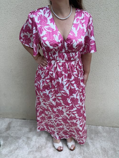Robe Longue Blanche et Rose Grande Taille | Dream By C